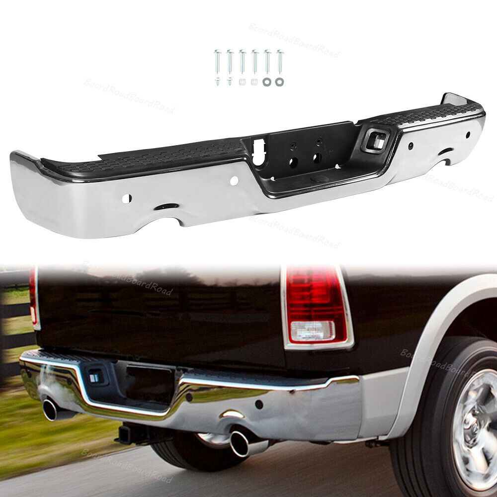 Fits 09-18 Dodge Ram 1500 w/Dual Exhaust & Sensor Holes Chrome Rear Step Bumper