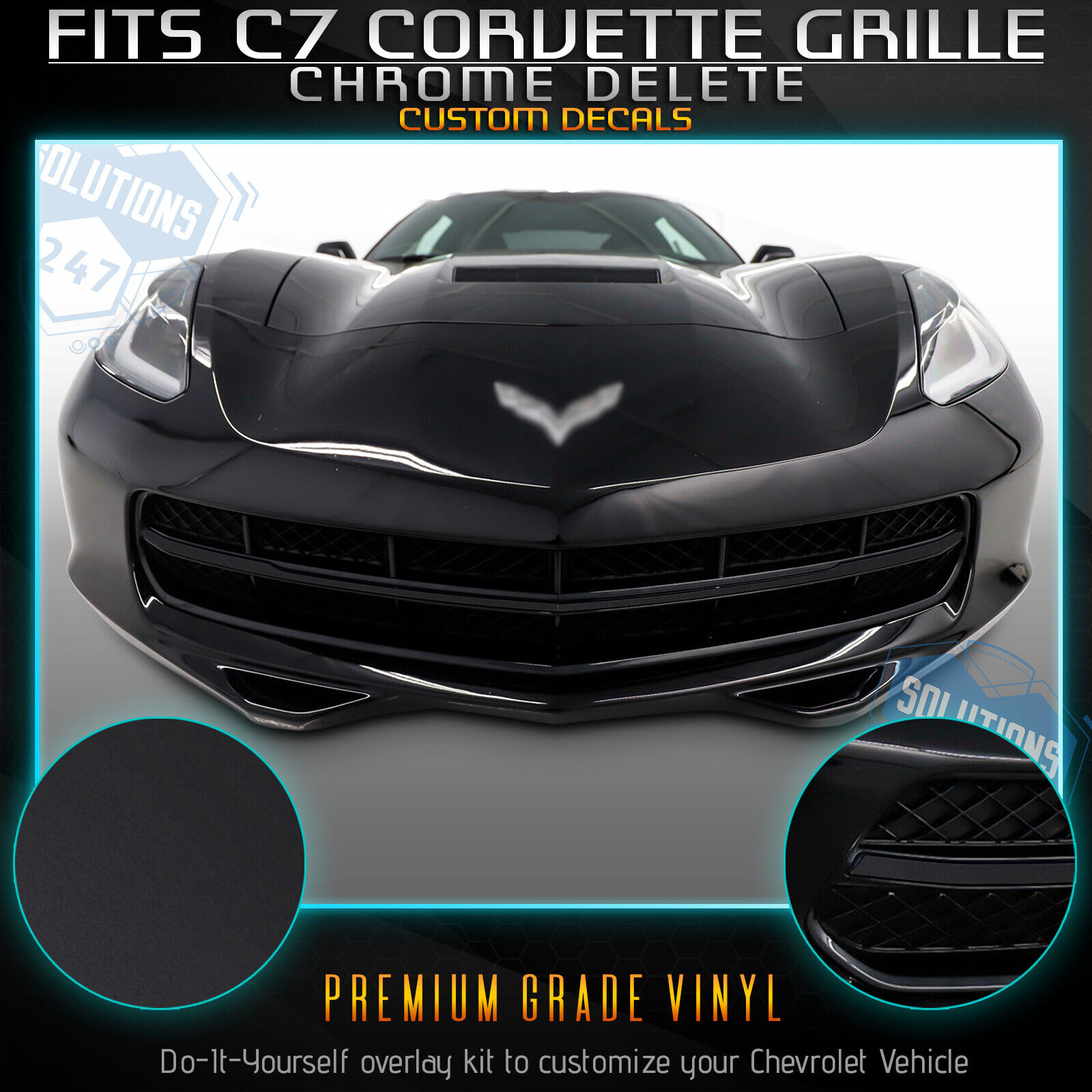 Fit 14-19 Corvette C7 Front Grille Chrome Delete Blackout Vinyl Kit Matte Black