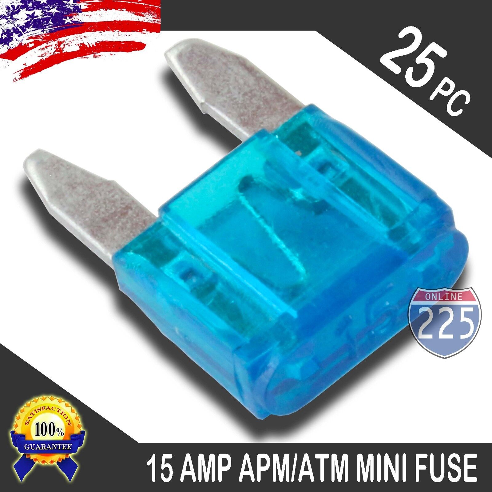 25 Pack 15A Mini Blade Style Fuses APM/ATM 32V Short Circuit Protection Car Fuse