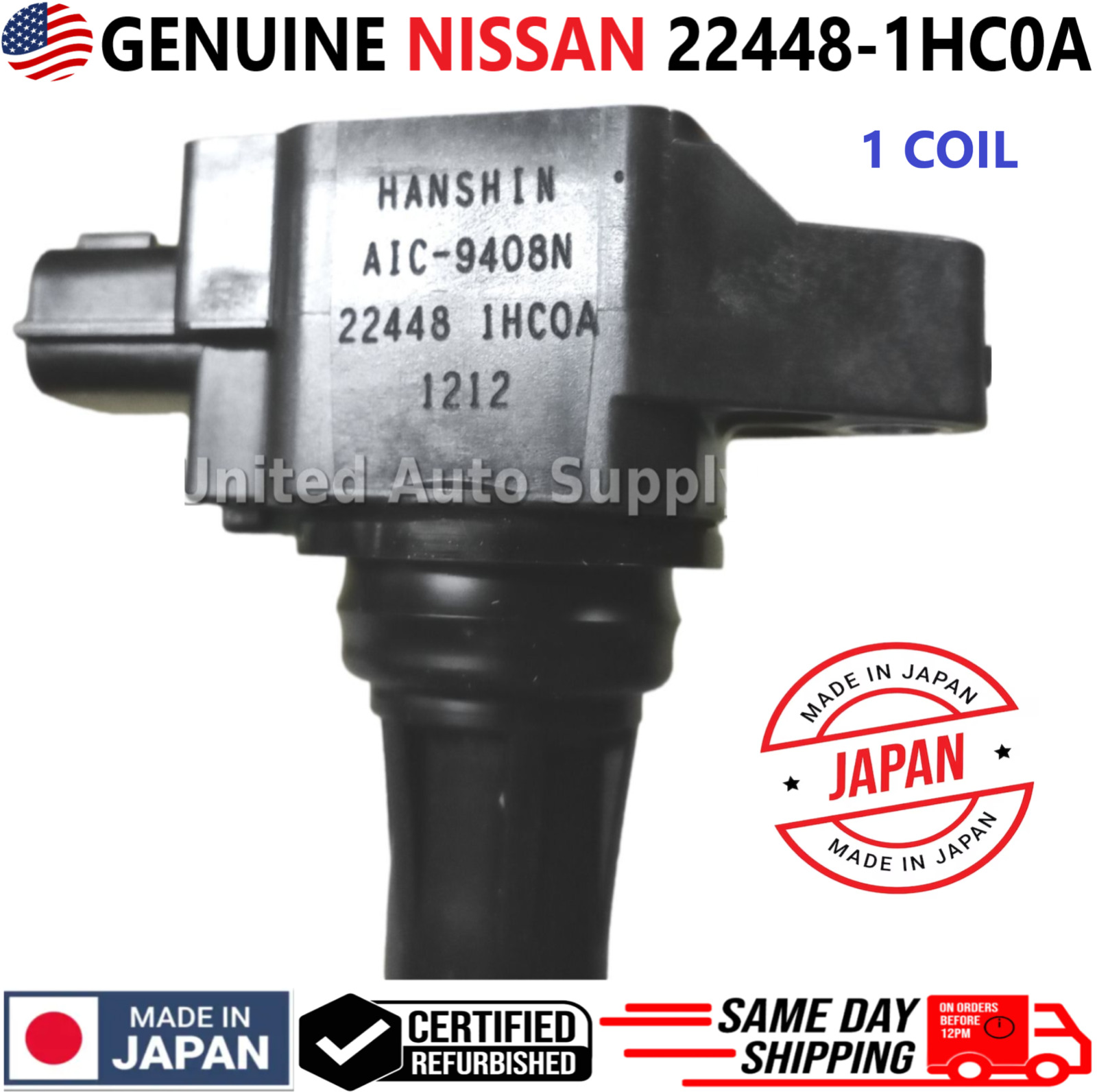 OEM NISSAN x1 Ignition Coil For 2012-2019 Nissan Versa & Versa Note, 22448-1HC0A