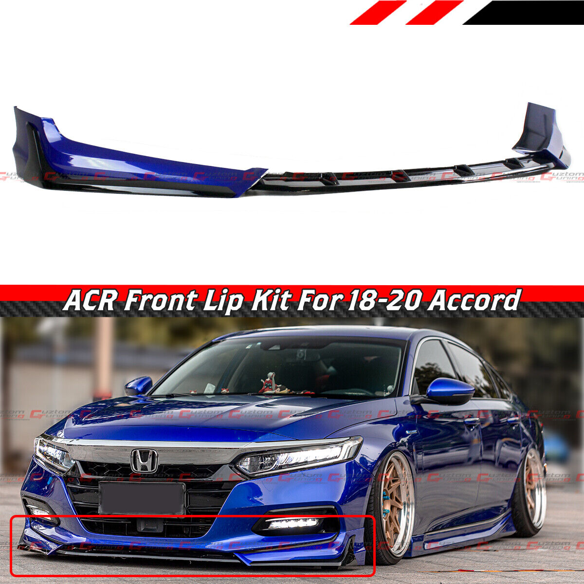 For 18-20 Honda Accord ACR Still Night Pearl Blue Front Bumper Lip Splitter Kit