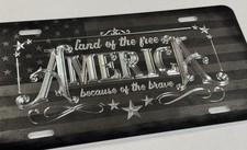Combo Laser US Flag & Diamond Etched America Patriotic Car Tag License Plate picture