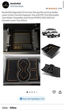 BestEvMod Upgraded V3 Armrest Storage Box and Cup Holder Open Box Yellow picture