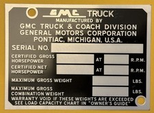 1955-59 GMC Truck Blue Chip Door/Dash GVWR Trim ID Plate ***STAMPED w/ Ur Info picture