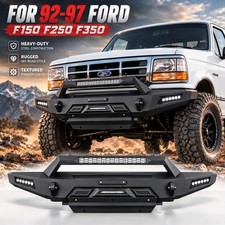Front Bumper w/ Bull Bar Winch Plate LED For 92-97 Ford F150 F250 F350 Steel picture