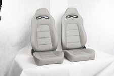 2Pcs Universal Grey Bucket Seats Adjustable PU Leather Vehicle Racing Seats picture