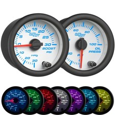 GlowShift 30 PSI Turbo Boost/Vac & 100 PSI Oil Pressure Gauges, White 7 Color picture