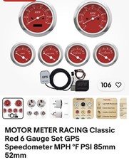 MOTOR METER RACING Classic Red 6 Gauge Set GPS Speedometer MPH °F PSI 85mm 52mm picture