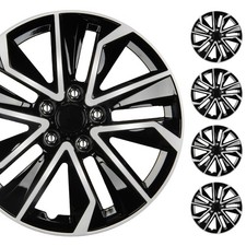 BDK Hubcaps 16 inch Wheel Covers, Set of 4, Snap-on, 10-Spoke Black Silver picture