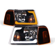 Topline For 01-11 Ranger Switchback Sequential LED Strip Headlights+Corner Black picture