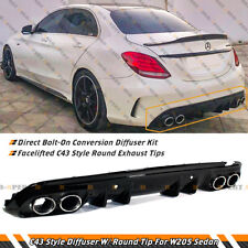 FOR 15-21 W205 SEDAN C43 STYLE REAR BUMPER DIFFUSER + ROUND CHROME EXHAUST TIPS picture
