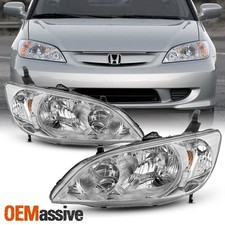 Fits 2004 2005 Honda Civic Left + Right Side Headlights Front Lamps Pair 04 05 picture