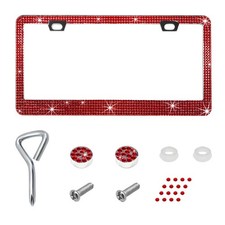 ZNDAW Bling License Plate Frame, Stainless Steel Glitter Crystal 1PCS, Red picture