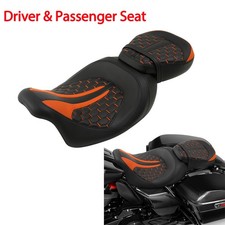 Low Profile Driver Passenger 2-Up Seat Fit For Harley Touring 09-23 Black Orange picture