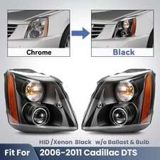 For 2006-2011 Cadillac DTS HID /Xenon Headlights Black Facelift w/o Ballast Pair picture
