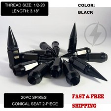 20Pc Black 3.18'' 2Pc Spike Lug Nuts 1/2-20 Bulge Acorn For Jeep 5x4.5 5x5 5x5.5 picture