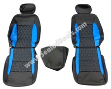 Black & Blue Diamond Leather Seat Covers for Ford F150 F250 F350 Crew Cab XLT picture