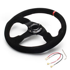 14” 350mm Deep Dish 6Bolt Suede Leather JDM Sport Racing Drifting Steering Wheel picture