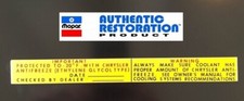 For 1969 1973 Chrysler Dodge Antifreeze Radiator Core Support Decal MoPar picture