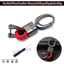 Red Key Fob Remote Braided Faux Leather Gunmetal Snap Keychain Ring For Ford picture