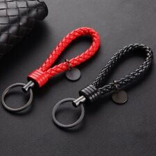Black Braided Faux Leather Strap Keyring Keychain Car Key Chain Ring Key Fob AU picture