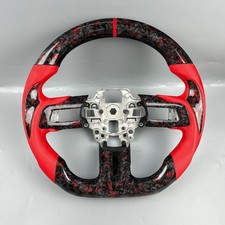 Black forged carbon fiber red leather steering wheel for 2015 -2022 Ford Mustang picture