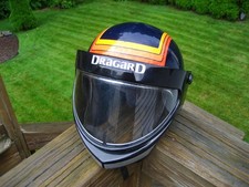Vintage Moto Ski Navy Blue Yellow/Orange Helmet picture