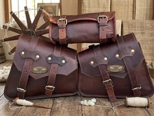 Bag Leather Motorcycle Combo Goat Saddle Panniers Brown Pouch Real Tool Side New picture