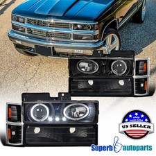 Fits 1994-1998 GMC C/K 1500 2500 C10 Truck Black LED Halo Projector Headlights picture