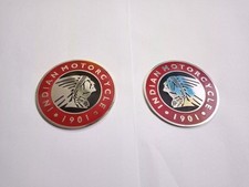 Vintage Brass Chrome 1901 Indian Motorcycle Big Round Flat Badge LH/RH Set picture