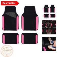 Fashion-Forward Waterproof Car Mats - Universal Faux Leather in Black & Pink picture