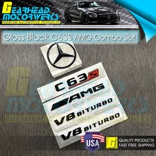 C63S AMG V8 BITURBO Gloss Black Emblem Set Rear Star Badge W205 Sedan For Benz picture