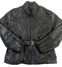 Unik Ultra Heavy Leather Riding Jacket Women's Sz XL Belted Removable Liner  picture