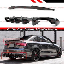 FOR 2017-20 AUDI S3 A3 SLINE CARBON FIBER REAR DIFFUSER + M4 STYLE TRUNK SPOILER picture