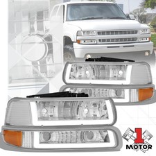 DRL LED Light Bar Type-2 Chrome Amber Headlights for 99-02 Silverado Suburban picture