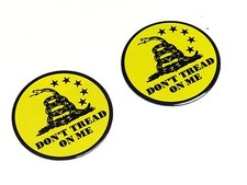 2 ROUND DONT TREAD ON ME SNAKE GADSDEN ALUMINUM EMBLEMS BADGES RARE PAIR picture