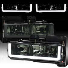 Fit 88-98 Sierra C/K Silverado 95-99 Tahoe Yukon Smoke LED Tube Headlights Lamps picture