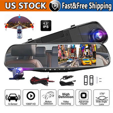 1080P HD Rearview Mirror Car DVR Dual Dash Cam Camera Front Rear Video Recorder picture