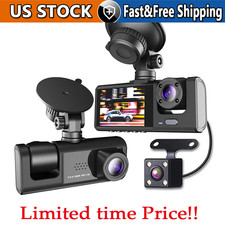 Car Dual Lens Dash Cam HD 1080P Front/Rear/Inside Video Recorder Camera G-Sensor picture