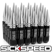 SICKSPEED 24 PC BLACK / POLISHED SPIKED ALUMINUM 108MM 3 PC LUG NUTS 14X1.5 picture