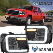 For 2007-2014 GMC Sierra Blk Full LED Sequential Tube Tri Projector Headlights picture
