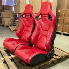 2x Universal Car Racing Seats PVC Leather Sport Seats w/2 Sliders,Red Left Right picture