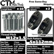 2x 30mm Thick 5x112 66.56mm CB Wheel Spacer 12x1.5 Chrome Bolt Fit Mercedes Rims picture