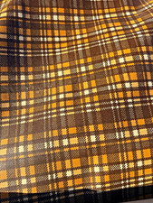 Vintage Retro 1970s Plaid Automotive Woven Upholstery Fabric Orange Brown 3.3 Yd picture