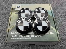 BMW 68mm Floating Center Caps Black White Self Leveling Wheel Hub Caps Set of 4 picture