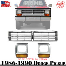 New Front Grille Chrome + Headlight Bezels LH & RH For 1986-1990 Dodge Pickup picture