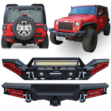 Fits 2007-2017 Jeep Wrangler JK Front/Rear New Bumper w/ Winch Plate&LED Lights picture