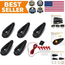 5Pcs Amber Teardrop Cab Marker Lights 9LED Smoke Lens picture