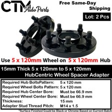 2x 15mm Thick 5x120 66.9mm Bore HubCentric Wheel Spacer Fit Buick Cadillac Chevy picture