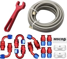 Red Pro AN6 20FT PTFE Fuel Line Hose Kit Stainless Steel Braided 3/8